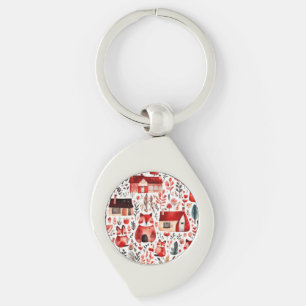 Red houses and houses cute Paper Sheet Key Ring