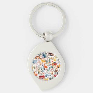 Red houses and houses cute Paper Sheet Key Ring