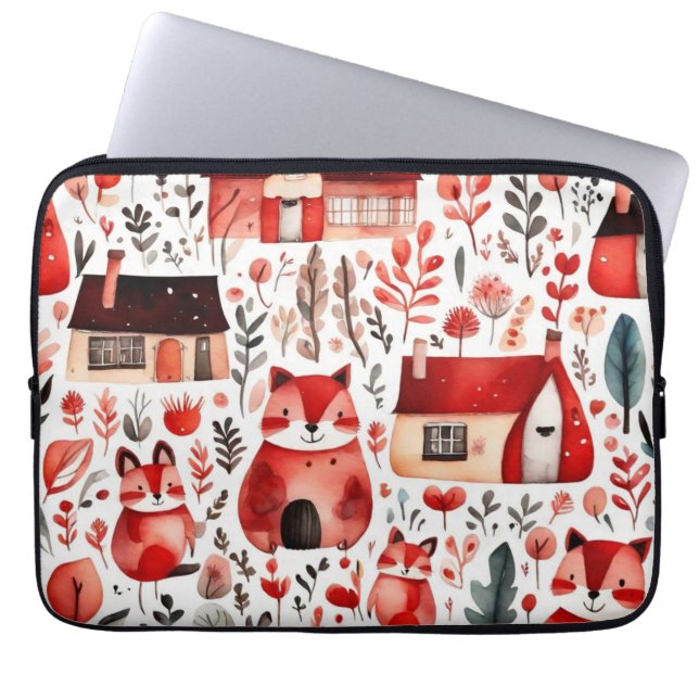 Red houses and houses cute Paper Sheet Laptop Sleeve (Front)