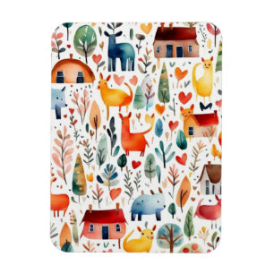 Red houses and houses cute Paper Sheet Magnet
