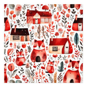 Red houses and houses cute Paper Sheet Photo Print