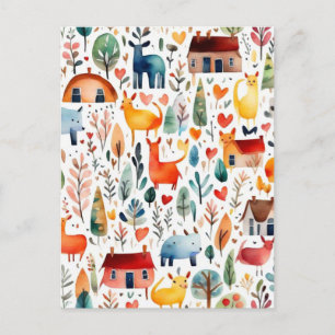 Red houses and houses cute Paper Sheet Postcard
