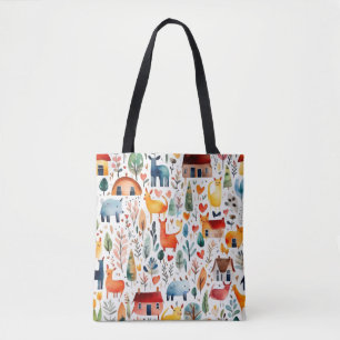 Red houses and houses cute Paper Sheet Tote Bag