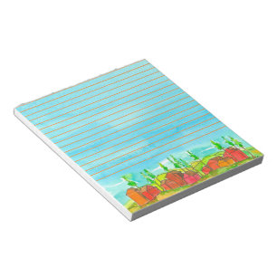 Red Houses Blue Watercolor Lined Notepad