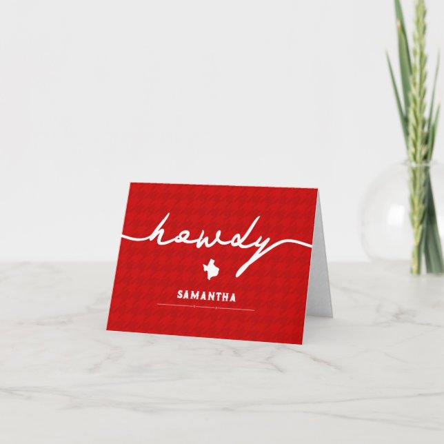 Red Howdy Houndstooth Texas Note Card (Front)