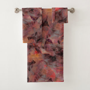 Red-hued patches on grainy black grey background t bath towel set