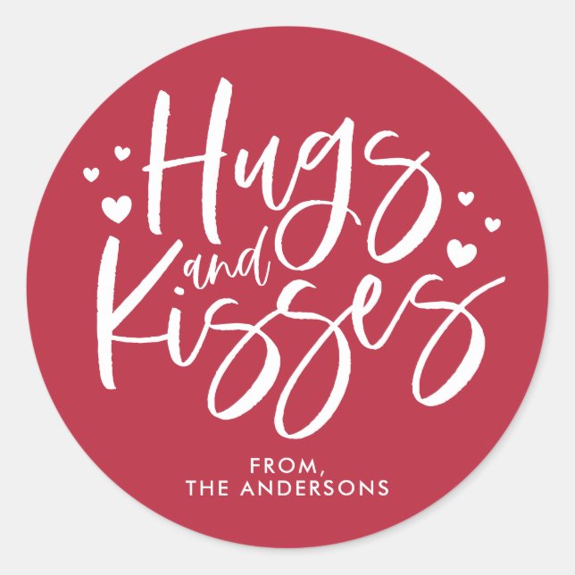 Red Hugs and Kisses Valentine’s Day  Classic Round Sticker (Front)