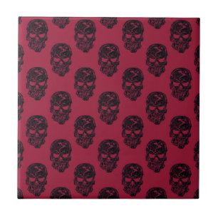 Red Human Skulls Pattern Ceramic Tile
