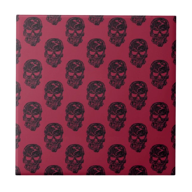 Red Human Skulls Pattern Ceramic Tile (Front)