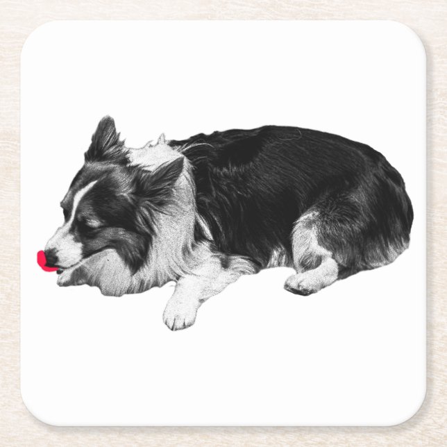 red hush tone, corgi calm square paper coaster (Front)