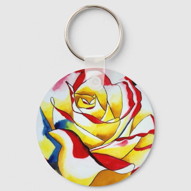 Red hybrid Tea Rose Flower Key Ring (Front)