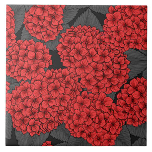 Red hydrangea ceramic tile
