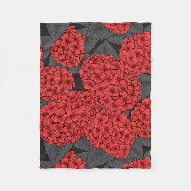 Red hydrangea fleece blanket (Front)