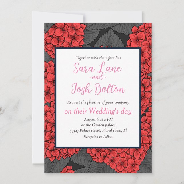 Red hydrangea invitation (Front)