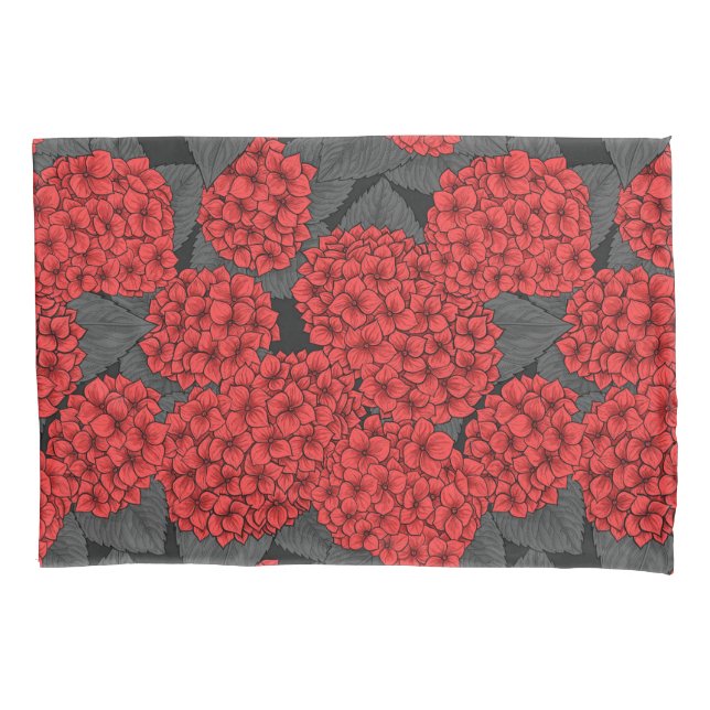 Red hydrangea pillowcase (Front-Left)