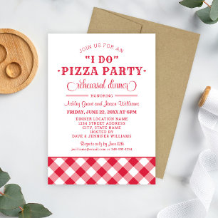 Red "I Do" Pizza Party Wedding Rehearsal Dinner Invitation