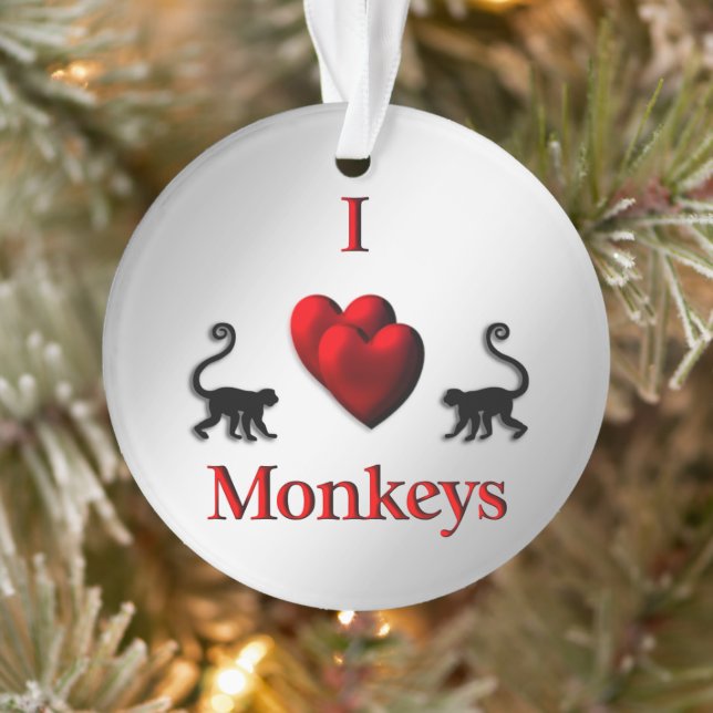 Red I Heart Monkeys Ornament (Tree)