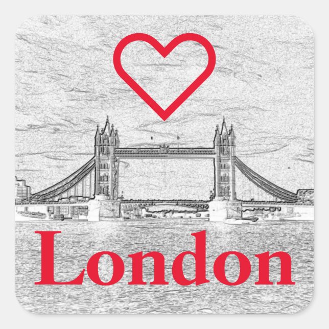 Red I LOVE LONDON Embossed Tower Bridge Square Sticker (Front)