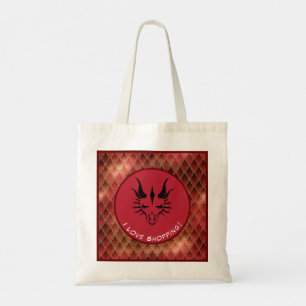Red I Love Shopping Dragon Head & Scales Tote Bag