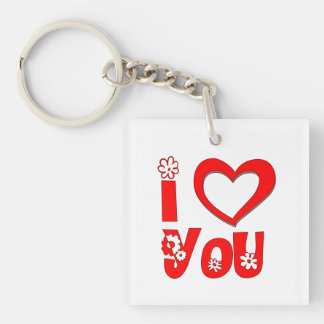 Red I Love You Minimalist Heart Acrylic Keychain