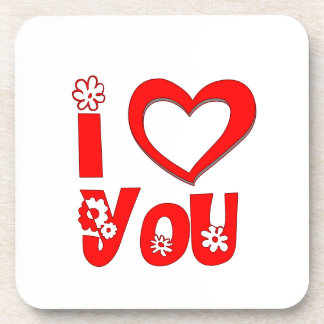 Red I Love You Minimalist Heart Beverage Coaster