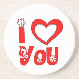 Red I Love You Minimalist Heart Sandstone Coaster