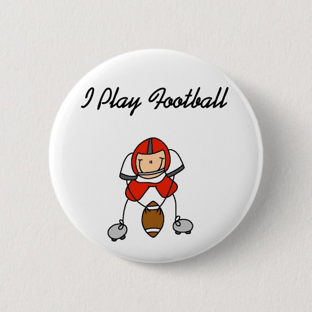 Red I Play Football 6 Cm Round Badge (Front)