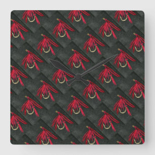 "Red Ibis" wet fly, fly fishing fly tying art Square Wall Clock