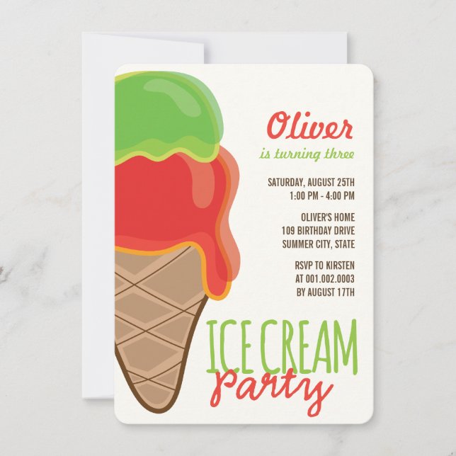 Red Ice Cream Boy Summer Birthday Party Invite (Front)