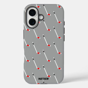 Red Ice Hockey Stick Pattern Personalised iPhone 16 Case