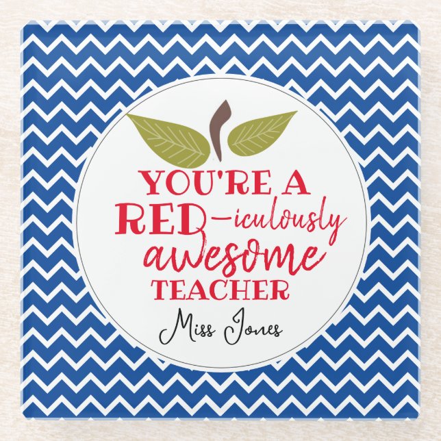 Red-iculously awesome teacher apple gift glass coaster (Front)