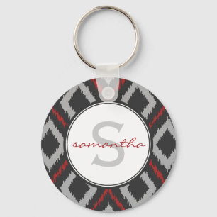 Red Ikat Monogram Key Ring