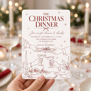 Red Illustrated Tablescape Christmas Dinner Invitation