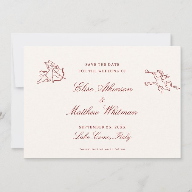 Red Illustrated Whimsical Wedding  Save The Date (Front)