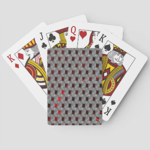 Red image under grey plates, rectangular shapes playing cards