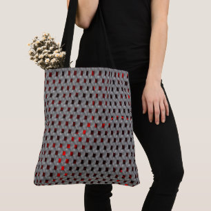 Red image under grey plates, rectangular shapes tote bag