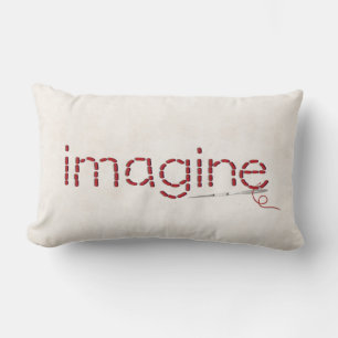red Imagine text stitch with needle Lumbar Cushion