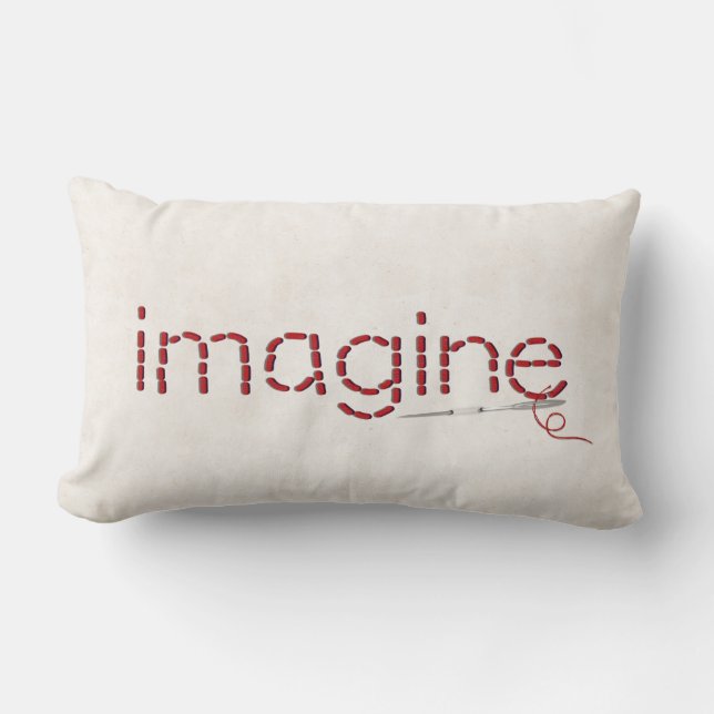 red Imagine text stitch with needle Lumbar Cushion (Front)