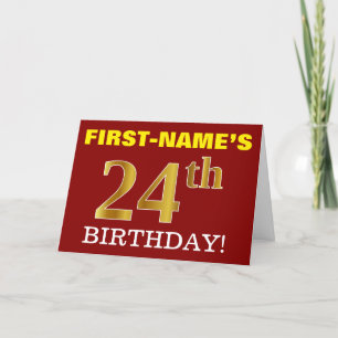 Red, Imitation Gold "24th BIRTHDAY" Birthday Card