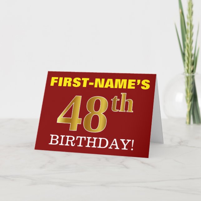 Red, Imitation Gold "48th BIRTHDAY" Birthday Card (Front)
