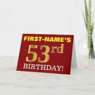 Red, Imitation Gold "53rd BIRTHDAY" Birthday Card