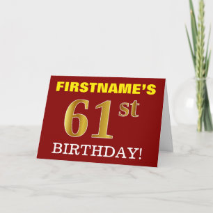 Red, Imitation Gold "61st BIRTHDAY" Birthday Card