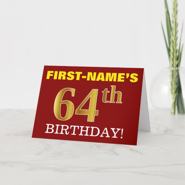 Red, Imitation Gold "64th BIRTHDAY" Birthday Card (Front)