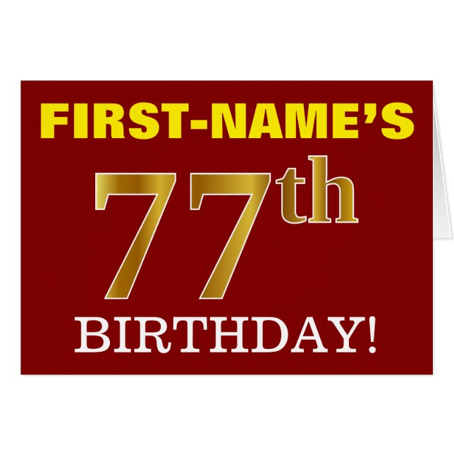 Red, Imitation Gold "77th BIRTHDAY" Birthday Card (Front Horizontal)