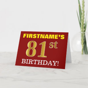 Red, Imitation Gold "81st BIRTHDAY" Birthday Card