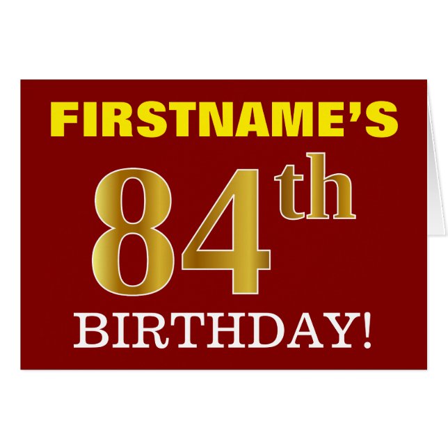 Red, Imitation Gold "84th BIRTHDAY" Birthday Card (Front Horizontal)