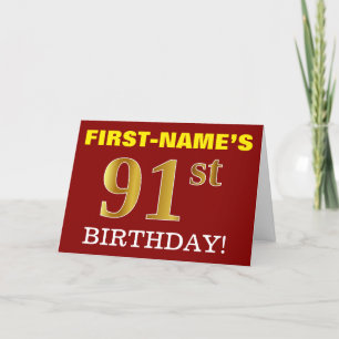 Red, Imitation Gold "91st BIRTHDAY" Birthday Card