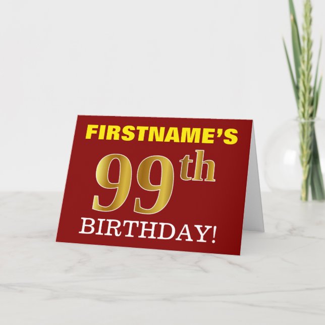 Red, Imitation Gold "99th BIRTHDAY" Birthday Card (Front)