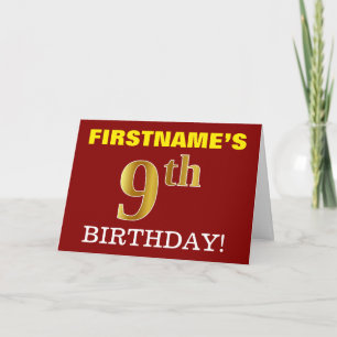 Red, Imitation Gold "9th BIRTHDAY" Birthday Card