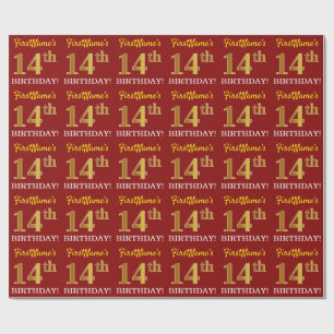Red, Imitation Gold Look "14th BIRTHDAY" Wrapping Paper